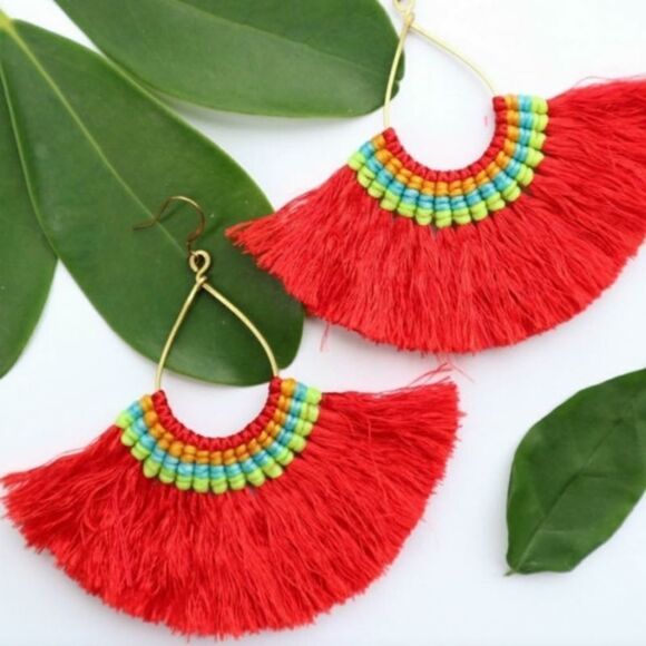 Red Tassel Earrings  - Picture 1 of 3